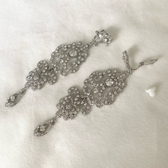 Clip On Chandelier clear crystal drop vintage rhinestone earrings bridal New - Picture 4 of 6